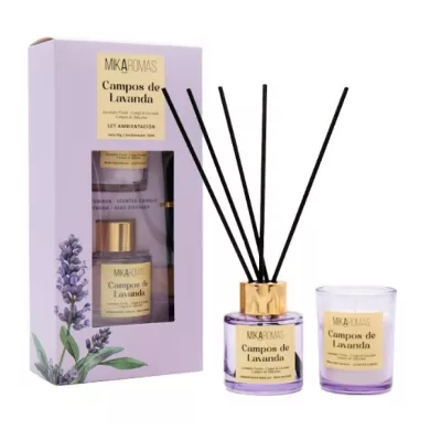 MIKAROMAS Zestaw LAWENDA patyczki zapachowe 50 ml + świeca 50 g