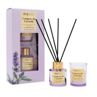 MIKAROMAS Zestaw LAWENDA patyczki zapachowe 50 ml + świeca 50 g