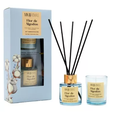 MIKAROMAS Zestaw KWIAT BAWEŁNY patyczki zapachowe 50 ml + świeca 50 g