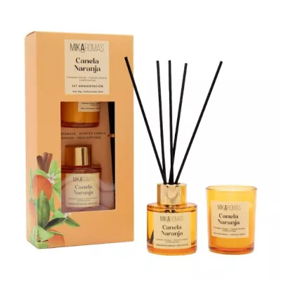 MIKAROMAS Zestaw CYNAMON POMARAŃCZA patyczki zapachowe 50 ml + świeca 50 g
