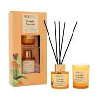 MIKAROMAS Zestaw CYNAMON POMARAŃCZA patyczki zapachowe 50 ml + świeca 50 g