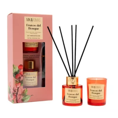 MIKAROMAS Zestaw OWOCE LEŚNE patyczki zapachowe 50 ml + świeca 50 g